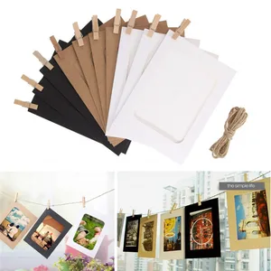 Combination paper frame with clips, diy kraft picture frame, hanging photos on the wall, album, house decoration, 2m rope, 10 pcs 11 Main Sales Frame with Frame - №4