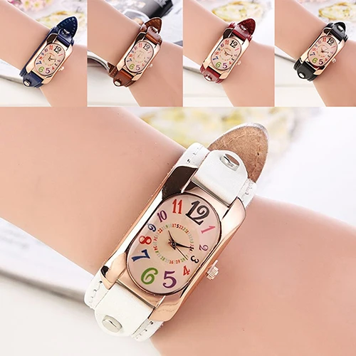 Fashion Casual Women Watch Faux Leather Diamond Strap Band Oblong Case Quartz Wrist Watch clock reloj mujer relogio feminino La