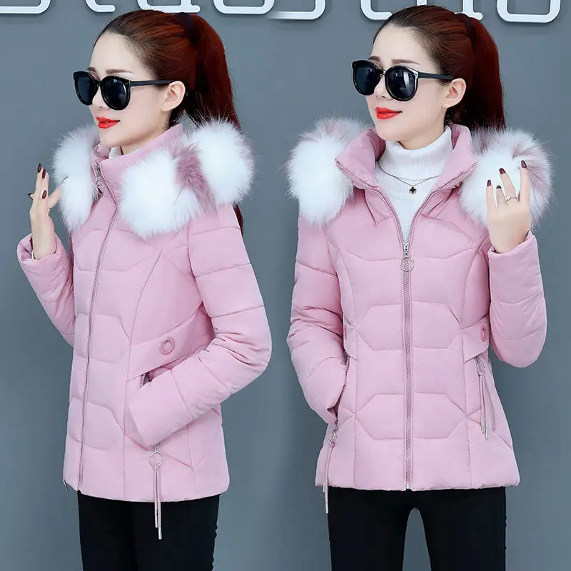 2022 New Winter Jacket Women Parkas Faux Fur Collar Hooded Jacket Female Down Cotton Jacket Parka Outwear Ladies Overcoat P955