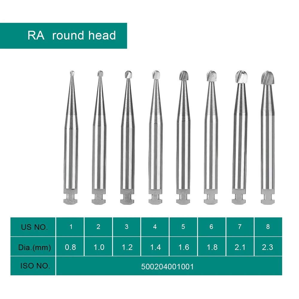 AZDENT 5pcs/Box Dental Tungsten Carbide Burs Low Speed Round RA Series For Dental Lab or Clinic Shank Dia.=2.35mm Length=22.5mm