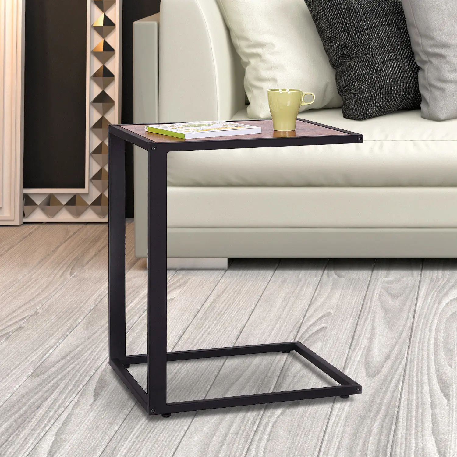 HOMCOM Mesa Auxiliar para Sofá en Forma de C Marco Metal 40,6x50,8x64,2 cm Color