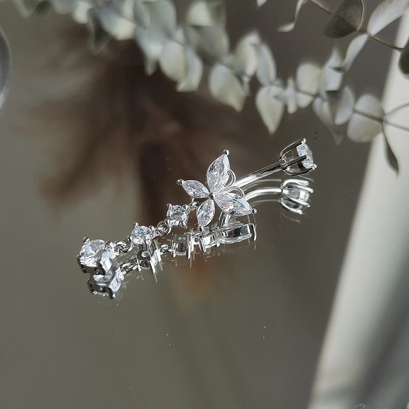 Butterfly Piercing Belly Button Navel Ring Silver Body Decorations Real 925 Sterling Jewelry For Women Fashion Punk 1.5 MM Thick