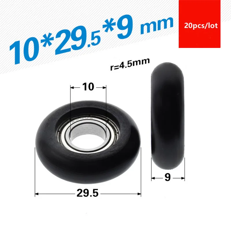 20pcs circular arc plastic coated bearing 6800ZZ 10*29.5*9mm roller wheel POM nylon wrapped bore size 10mm diameter 29.5mm