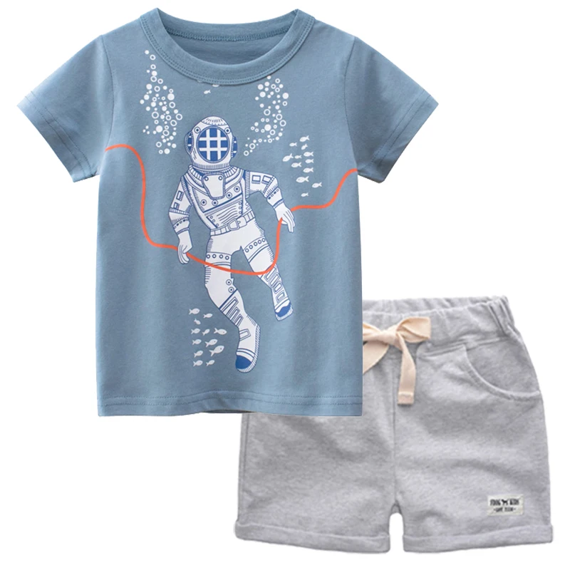 BINIDUCKLING 2021 Summer Toddler Clothes Set Cartoon Printed Cotton O-Neck Short-Sleeve T-shirt Shorts Kids Boy Outfits 2T 7T