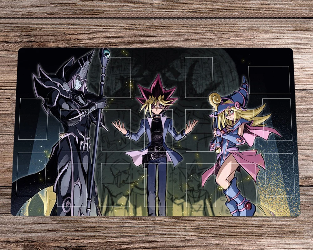 YuGiOh TCG CCG Playmat Dark Magician & Yugi Muto Anime Trading Card Game Mat Desk Mat Zones & Bag Anti-slip Pad Mousepad 60x35cm