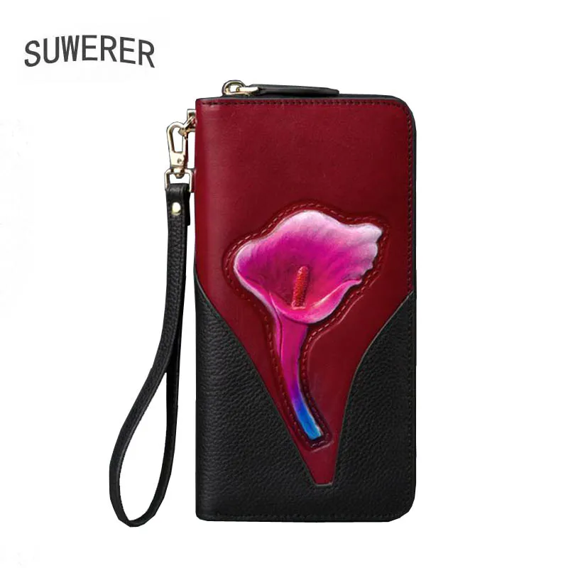 Imagem -03 - Suwerer Novo Bolsa de Couro Real em Relevo Bolsa de Couro Genuíno Feminina Moda Flores Bolsa de Embreagem Feminina