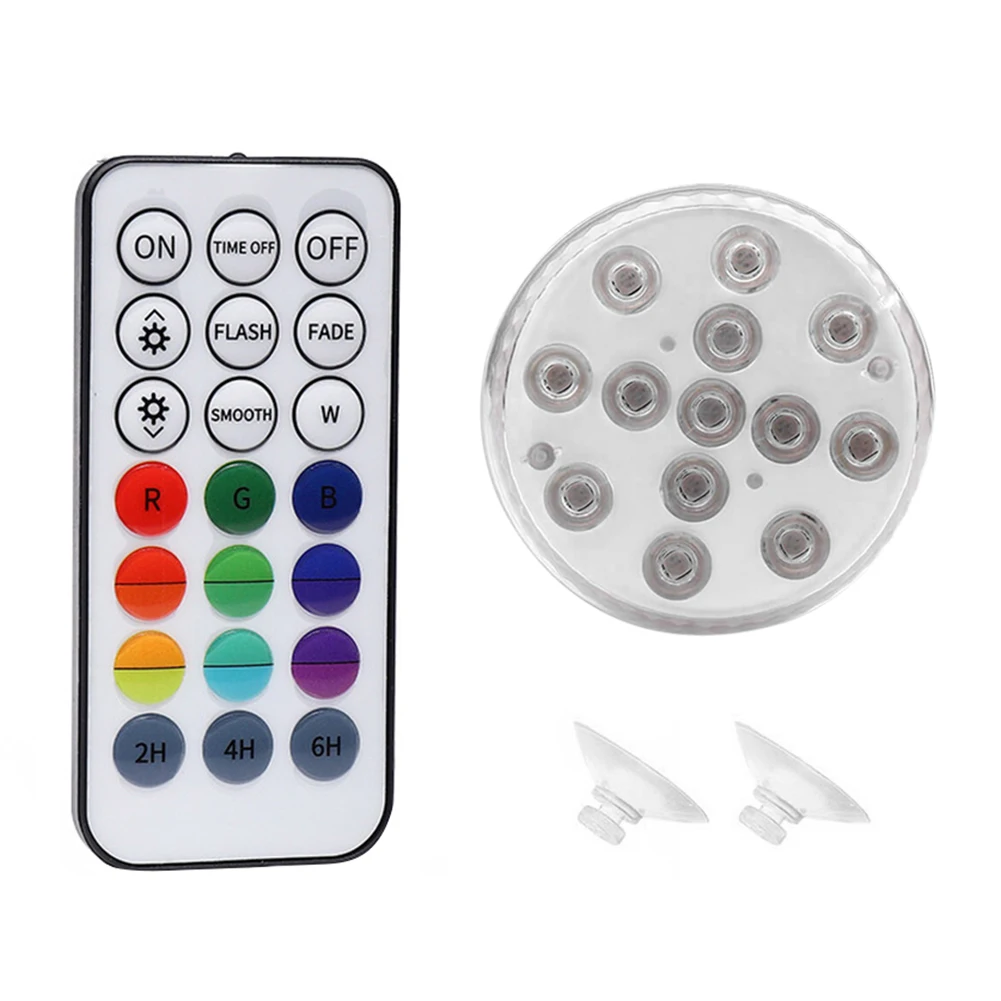 Remote Control Submersible Light IP68 Waterproof Battery Operated Lamp Multi Color Submersible LED Underwater Light 13 LED