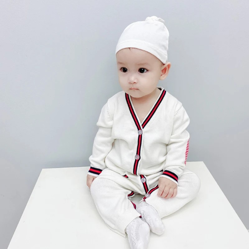 IYEAL Newborn Baby Boy Rompers Toddler Jumpsuit Girls V-neck Knitted Baby Clothes Infant Boy Overalls Children Outfit Spring