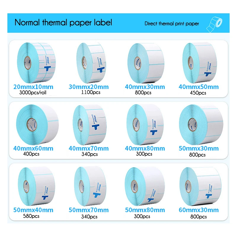 20/30/40/50MM WIDTH Blank White Direct Print Thermal Paper Sticker for Bar Code SKU Label Price Tag in Roll