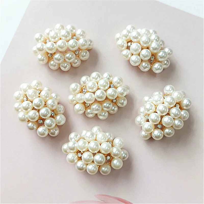 5 pcs/lot  Faux Pearl Buttons Oval Rhinestone Buckles Scrapbooking Accessories Jewelry Buttons For Clothing Craft Supplies