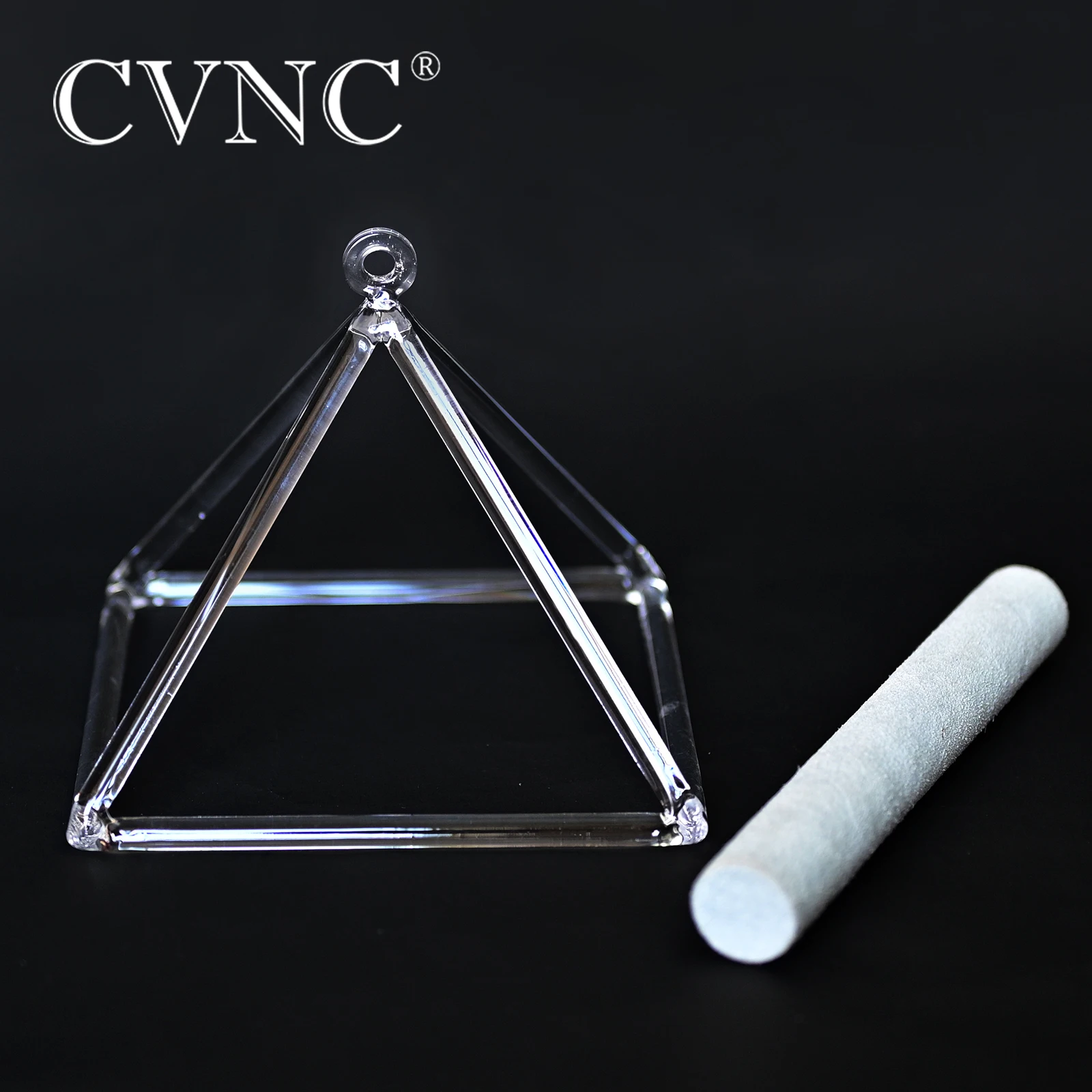 CVNC 14 Inch Chakra Clear Quartz Crystal Singing Pyramid for Sound Healing and Meditation Increase Energy with Bag and Mallet