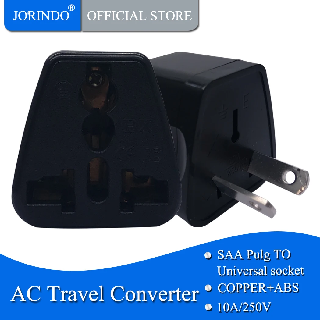 JORINDO 10A220V AU 2pins travel universal adaptor outlet 10A flame retardant AU/US/EU/UK to AU plug socket converter