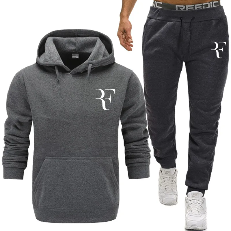 roger federer Men Running Sportswear Suits Sweatshirt Sweatpants Gyms Training Hoodies and Pants 2pcs Sets Tracksuit Coats