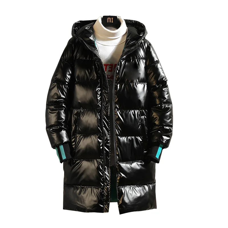 Inverno 2021 parka lungo leggero caldo giacca impermeabile da uomo di grandi dimensioni addensare liscio lucido con cappuccio imbottito in cotone