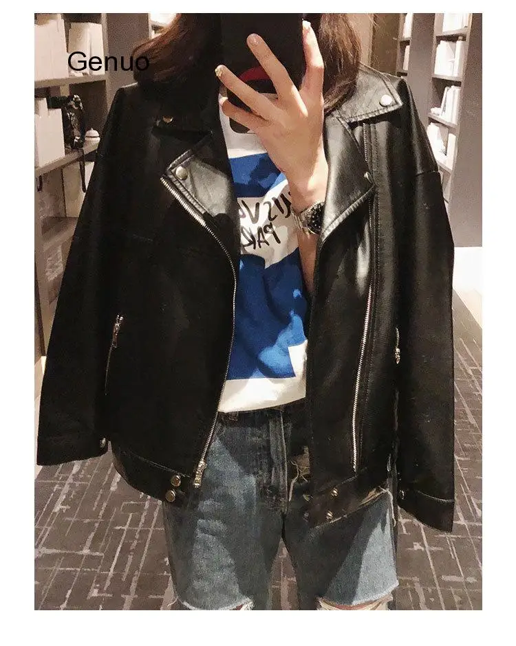 Spring Autumn New Women Pu Leather Jackets Korean Loose Student Motorcycle Leather Jacket Outwear