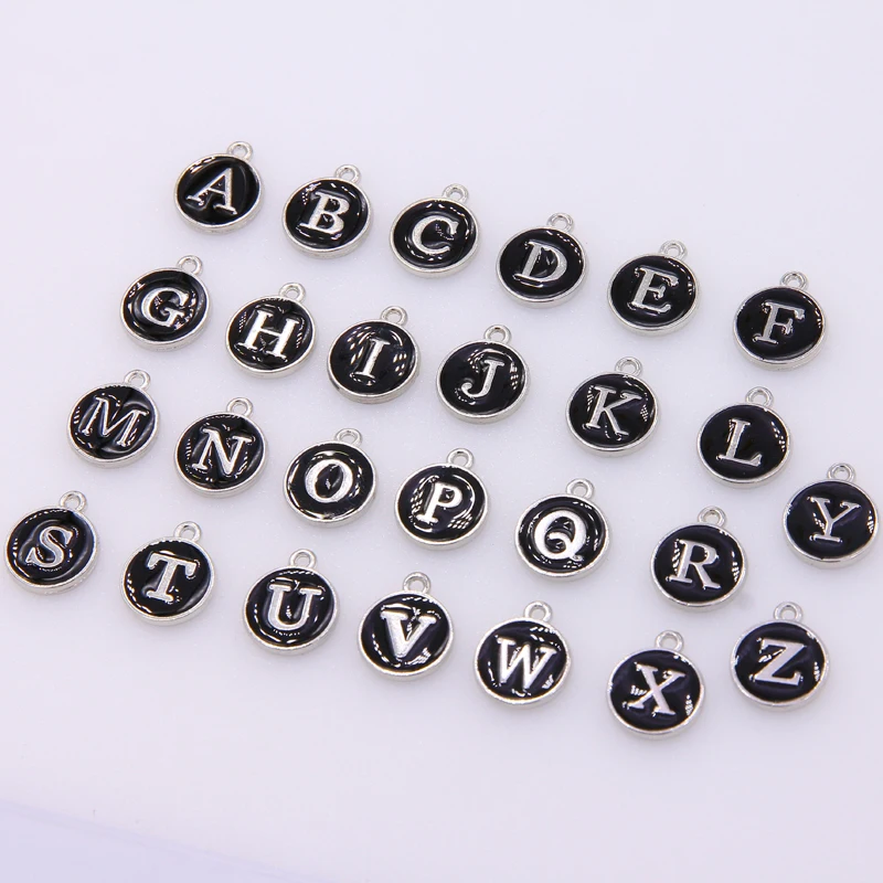 10pcs/26pcs Alphabet Letter Double Face Enamel Charms KC Gold color White Enamel  12*15mm pendants jewelry making Handmade craft