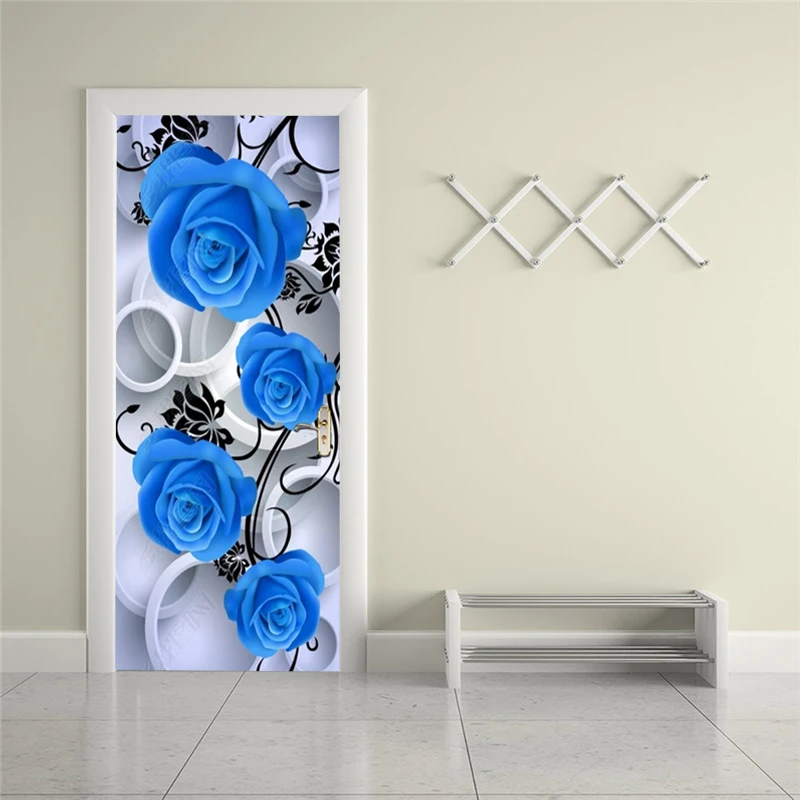 Self-adhesive jewelry flower art door sticker home decoration door cover wall sticker mural porch wallpaper poster