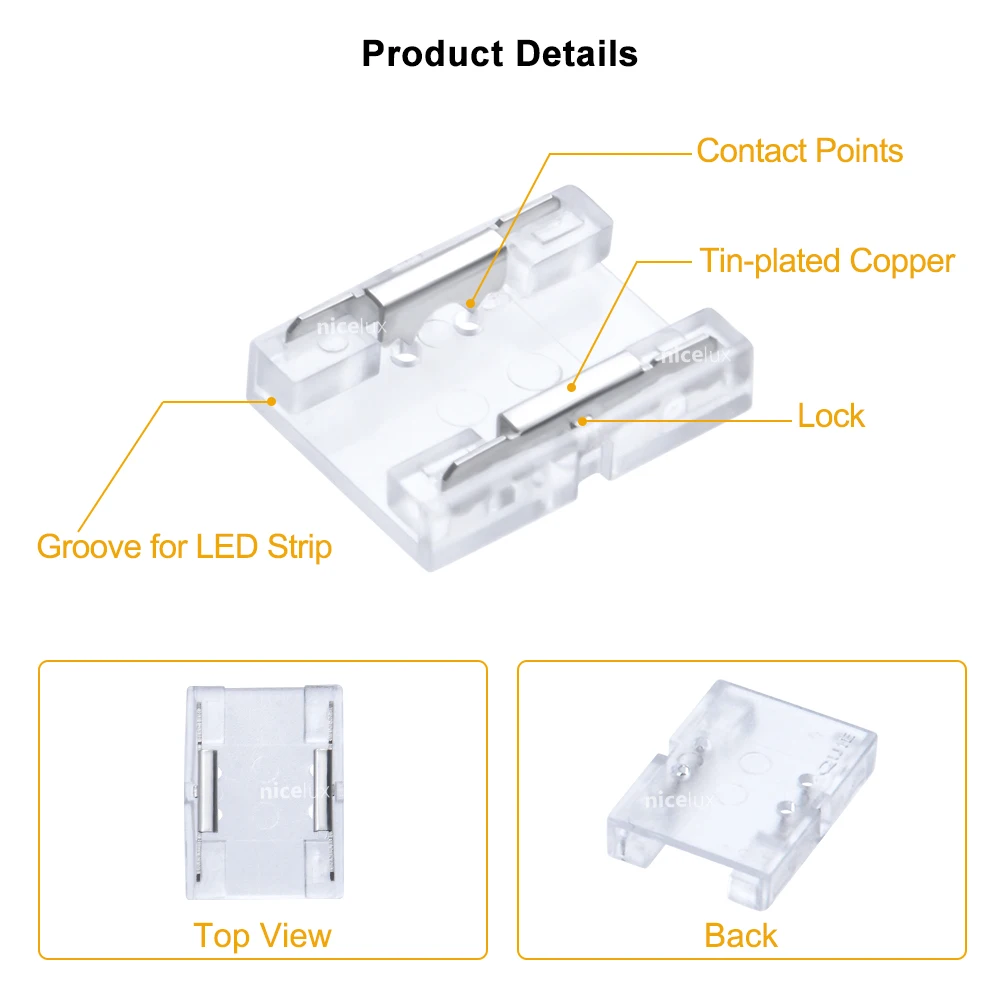 5pcs 10mm COB LED Strip Light Connector for Single Color 30~600 LEDs Hight Density IP20 2pin LED Connectors