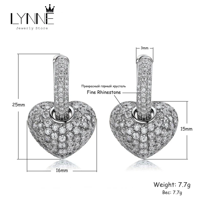 Punk Rock Heart Zircon Pendant Double Use Hoop Earrings Women Jewelry 925 Sterling Silver Love Shine Rhinestone Drop Ear Circle