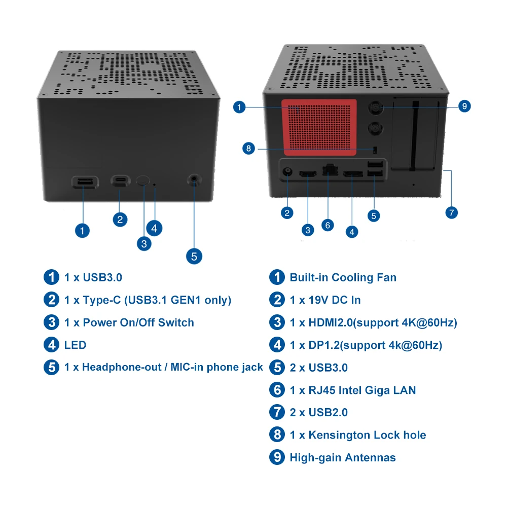 10Th Gen Game Mini PC i3 10100T i5 10400T 10900T Windows10 Pro Linux 2 * DDR4 2 * NVME Kensington Bloqueio WiFi DP 4K Computador