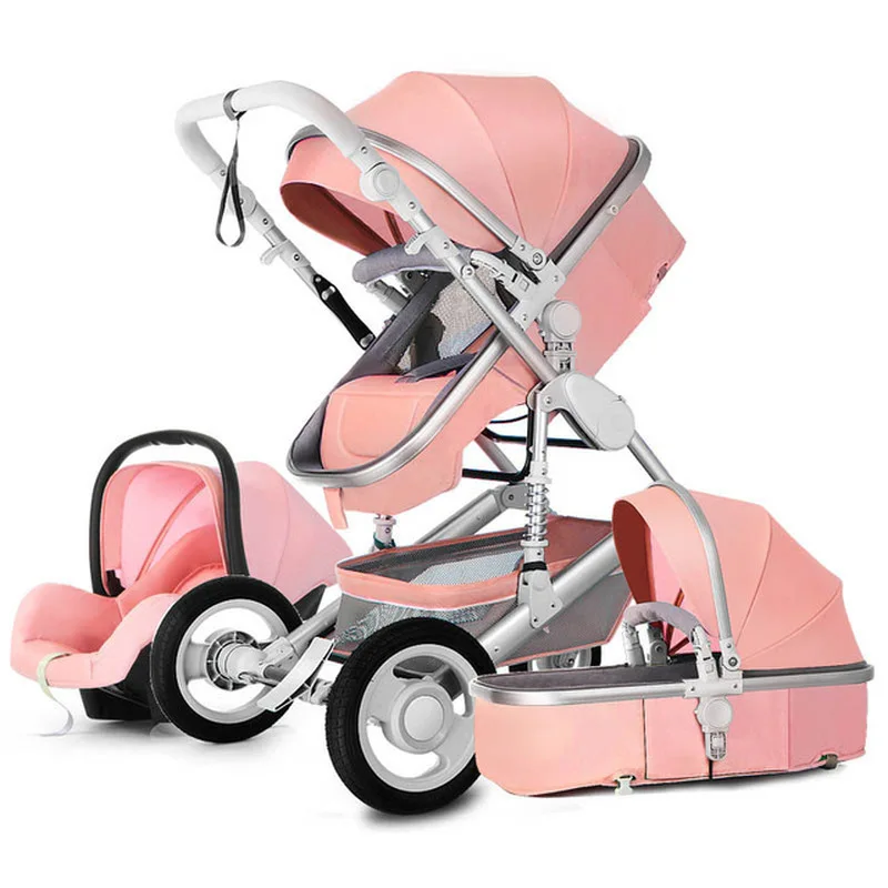 

Luxury Infant 3 in 1 stroller Baby Stroller High Landscape Carriage Basket Four Wheels Stroller And Car Seat Set