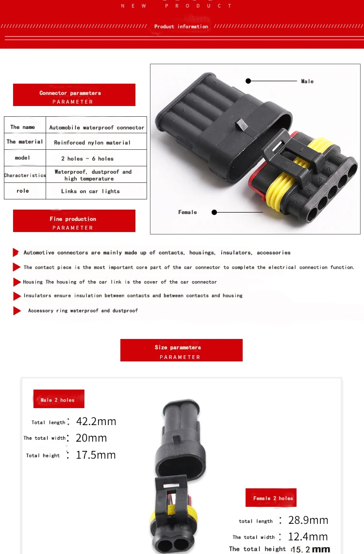 50 Sets 4-Pin 1,5 Steckverbinder, DJ7041-1.5-11/21 Wasserdichter Elektrischer Kabelstecker, Xenon-Lampen-Steckverbinder, Automobil-Steckverbinder – Detail 2
