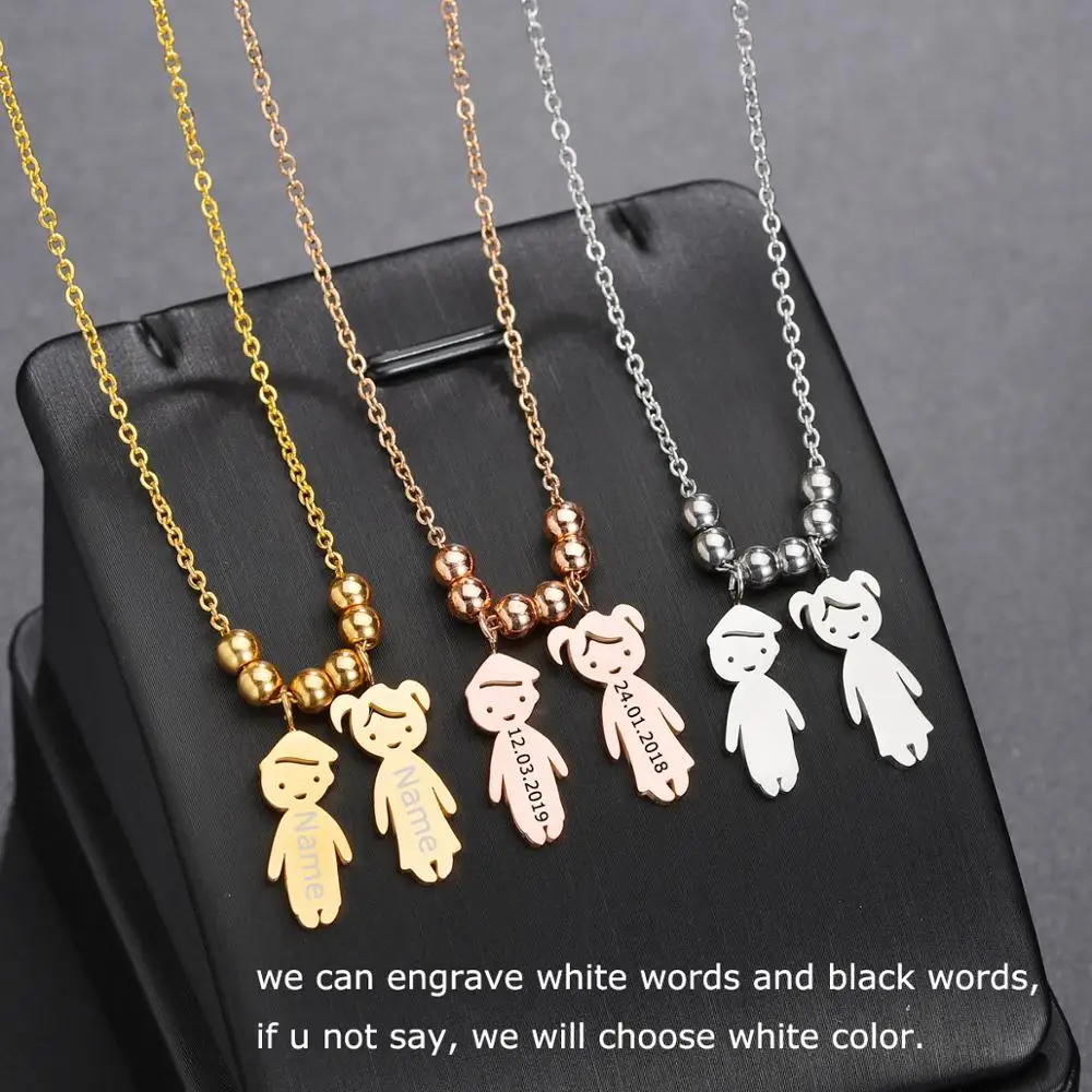 Engrave Necklace Personalized Name Date Child Baby Boy Girl Family Rose Color Stainless Steel Pendant for Birthday Memorial Gift