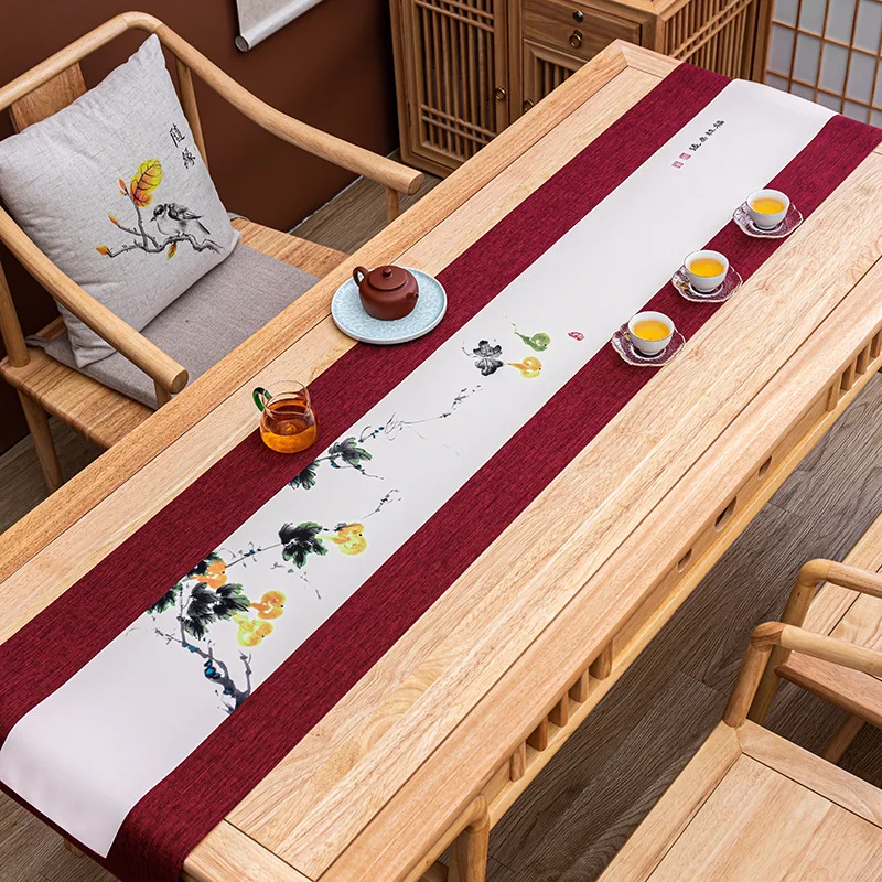 Water-Repellent Cloth Table Runner Simple Home Chinese Tea Ceremony Hand Painted Waterproof Tea Mat Linen Tea Towel Tea Napkin