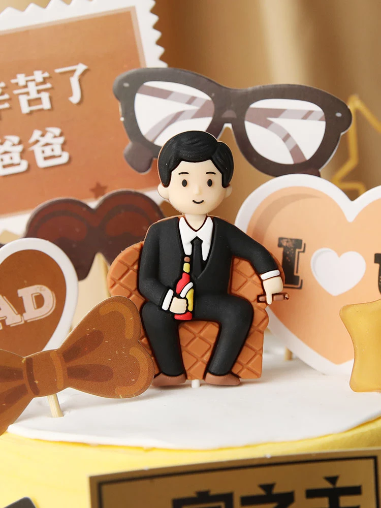 Super Dad Cake Decoration Watch cigaret Ornaments For Father Boy Friend Birthday Party Favors Glasses Baking Supplies