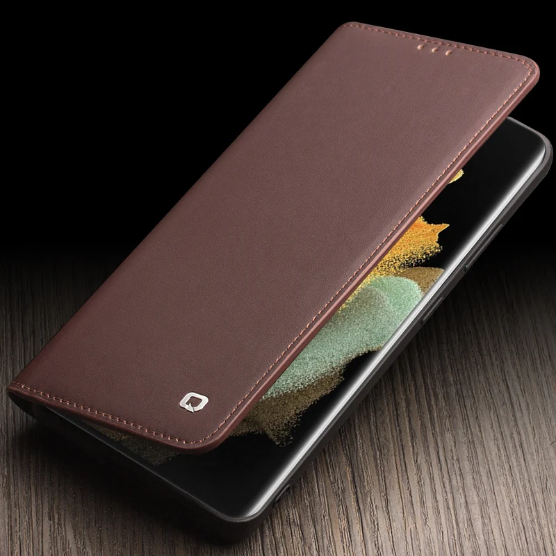 

Qialino Flip Genuine Leather Cover For Samsung Galaxy S21 Ultra S21+ Business Pocket Card Slots Wallet Full Grain Leather Case