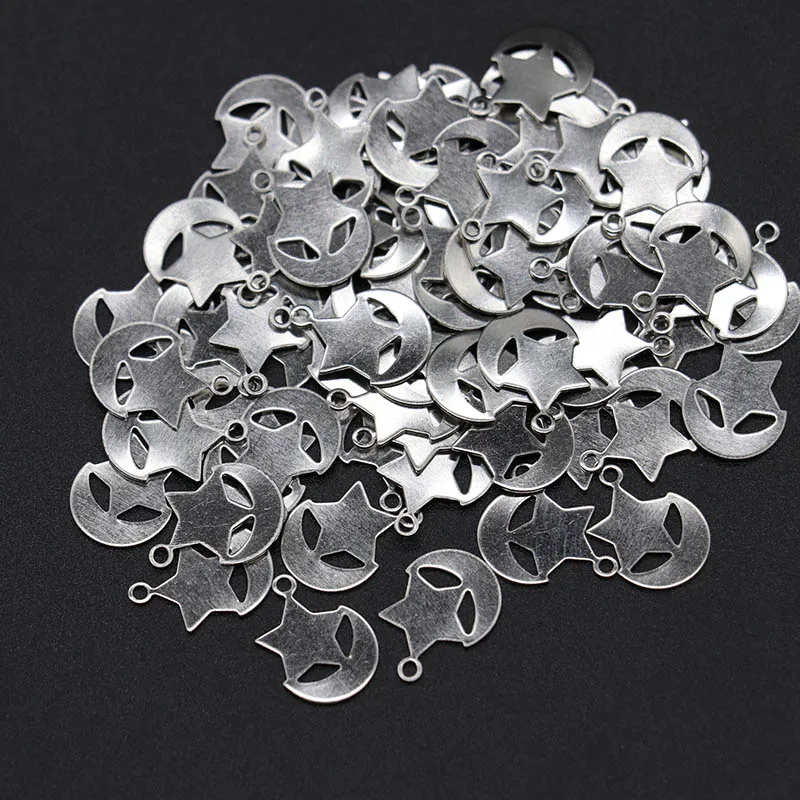 Mibrow 100pcs/lot 10*9MM Stainless Stee Moon Star Charms Pendants for DIY Bracelet Necklace Jewelry Making Findings Accessories