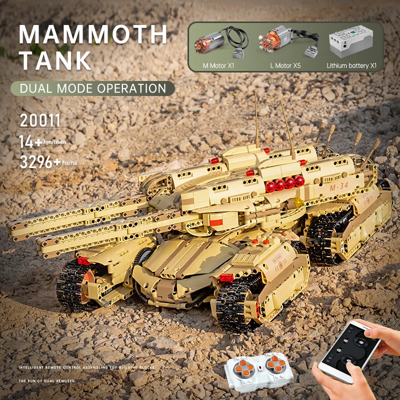 Mold KING 20011 App ad alta tecnologia telecomando auto militare MOC mammoth Tank Model Building mattoni giocattoli per bambini regali di natale