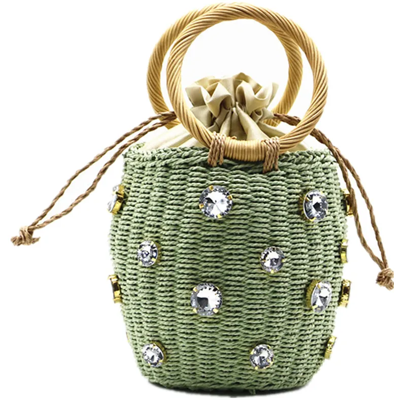 

Green Diamond Straw Tote Bags for Women, Rattan Tote Bag, Women Tote Bag, 2020, New, Summer Holiday Bohemia Beach Bag