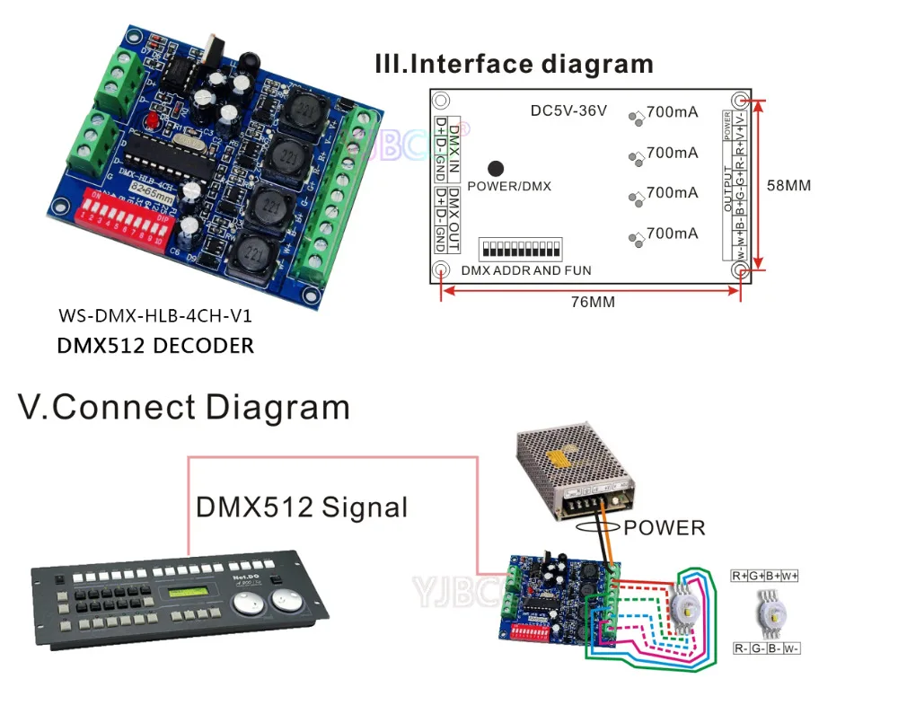 Imagem -02 - Decodificador Dc5v36v Corrente Constante 350ma 700ma Canal Dmx512 Rgbw Controlador Grupo Sozinho Led6pin Saída Dimmer 4ch Dmx512