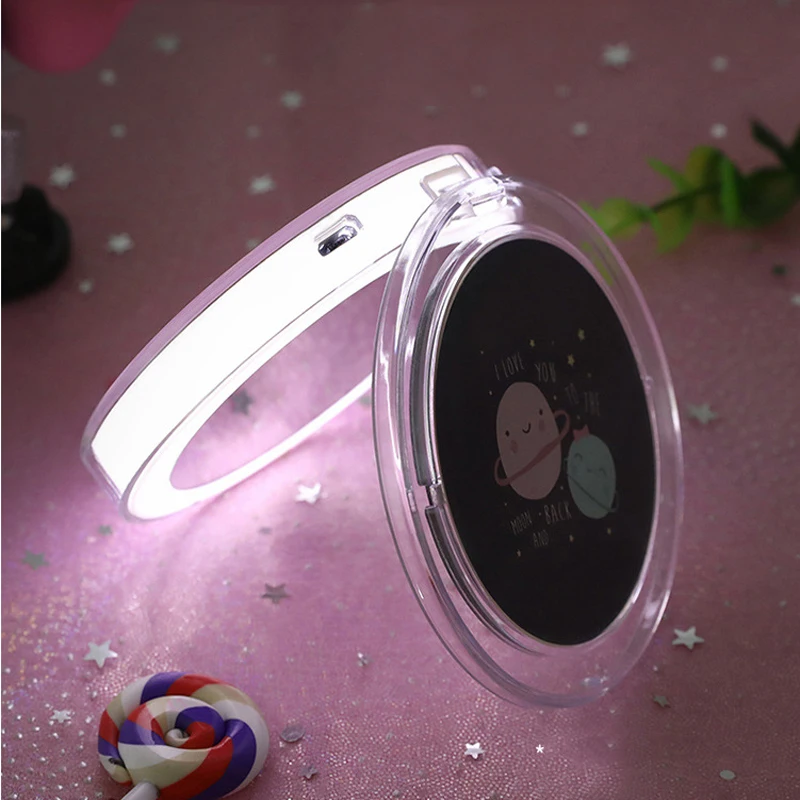 Mini miroir de maquillage rond Portable LED, avec lentille de remplissage de lumière, pour fille, pliable