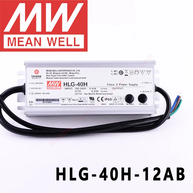 Mean Well HLG-40H-12AB for Street/high-bay/greenhouse/parking meanwell 40W Constant Voltage Constant Current LED Driver