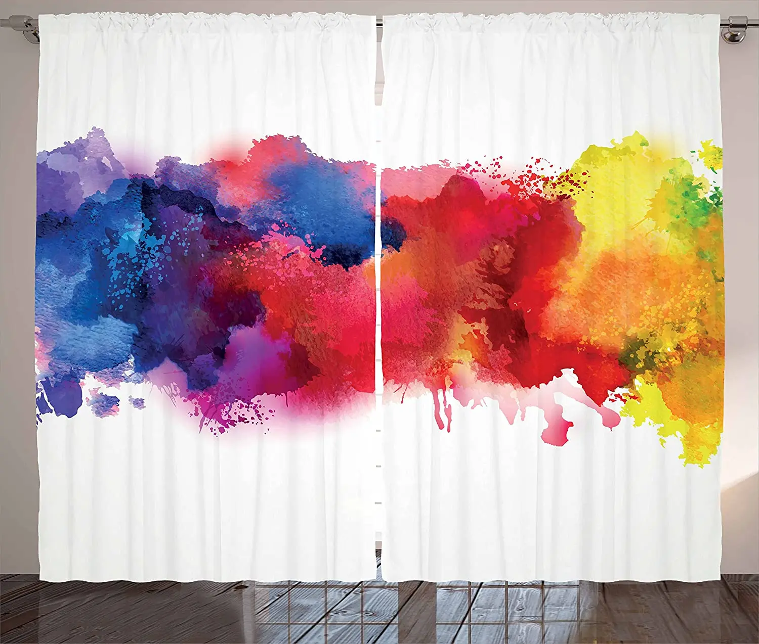 Abstract Curtains Vibrant Stains of Watercolor Paint Splatters Brushstrokes Dripping Liquid Art Living Room Bedroom Window Drape