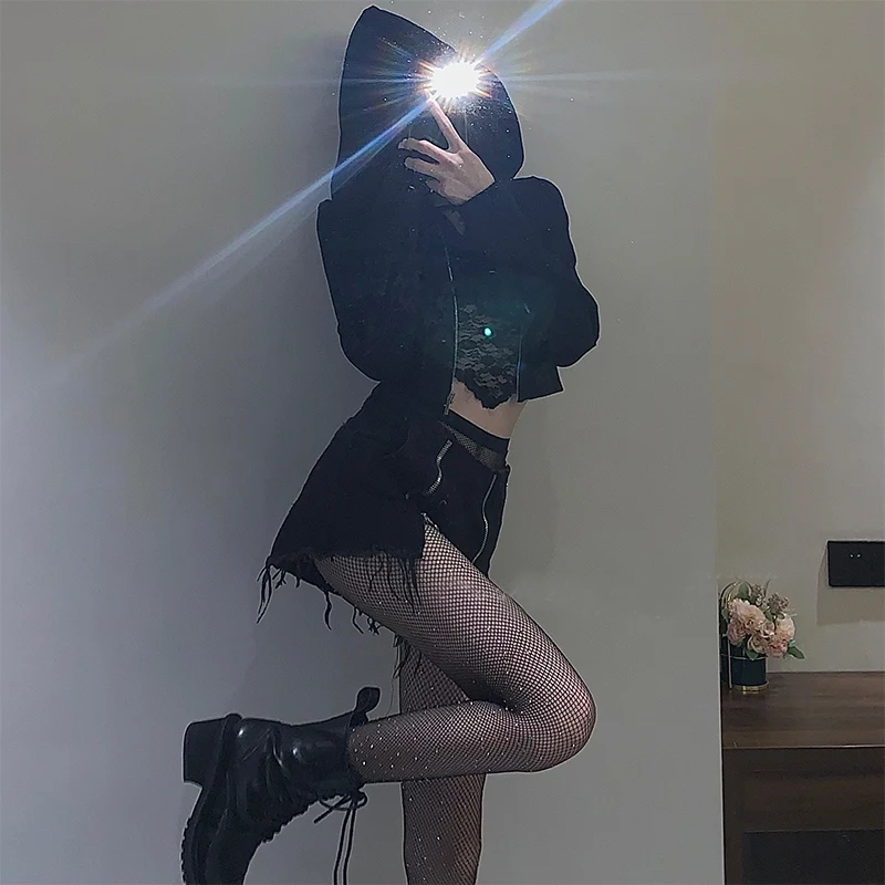 

Black Tights Goddess Allure Flash Drill Legged Socks Perspective Hollow Sexy Thin Fishnet Tights