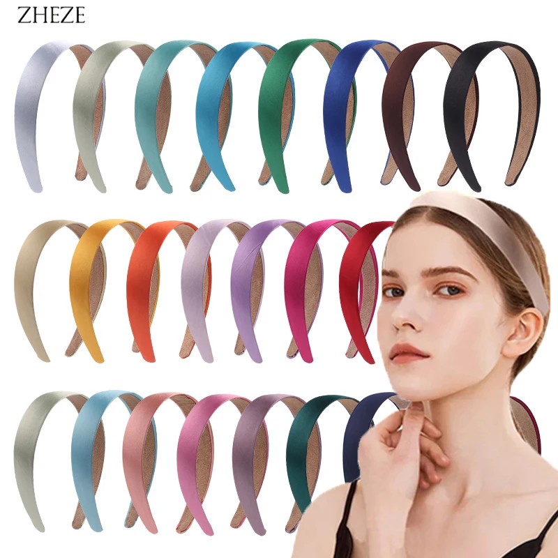 18Pcs/Lot 34Colors Wholesales 2024 NEW 3CM Satin Hairband For Girls Women Ribbon Headband Mujer DIY Hair Accessories