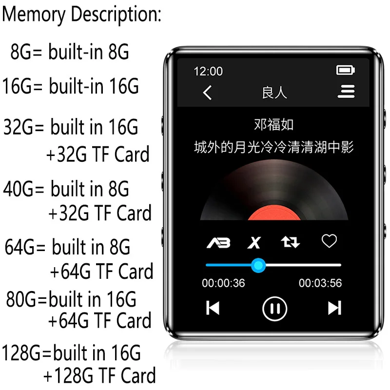 New Version  Bluetooth MP3 Music Player with touch screen and built-in 16GB HiFi Portable walkman with Radio /FM/ Record