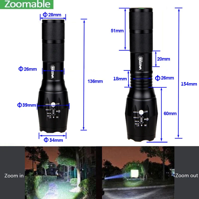 High Quality LED Flashlight 1000 LM White color light LED Water-Resistant LED Flashlight