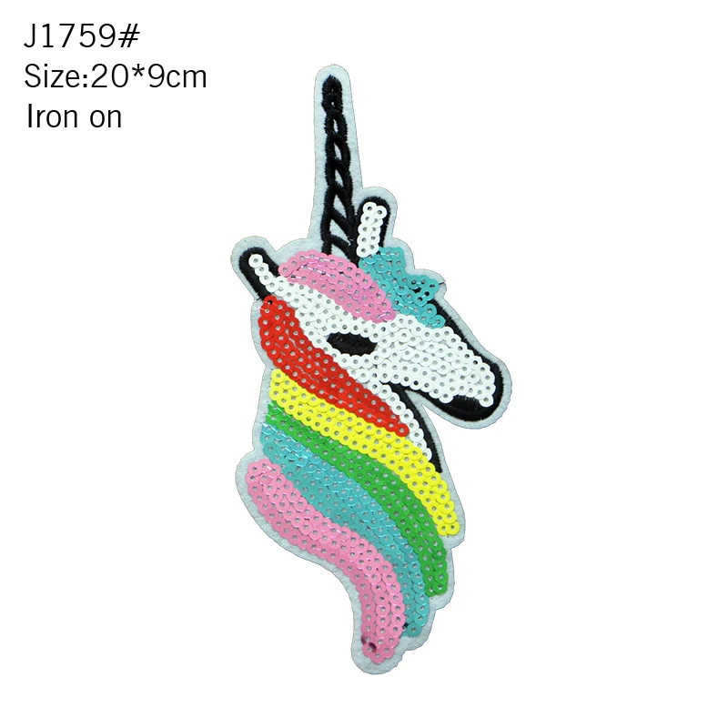 Cute Cartoon Sequin DIY Unicorn Angel Fish Patch Iron Patch Embroidery Clothes Stripe Cartoon Rainbow Sticker