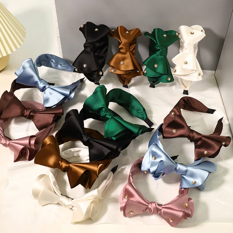 Fashion Satin Big Bow Rhinestone Hairbands Headbands Ornament Accessories For Women Hair Accessories Wholesale