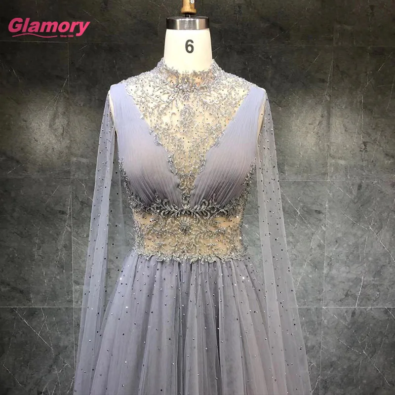 2021 Full Sleeve O-Neck Ball Gown Beading Embroidery Tulle Floor-Length Evening Dresses