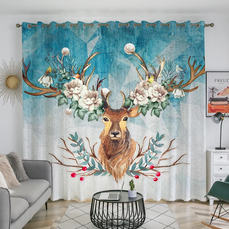 Creative Design High-definition Cartoon Beautiful Deer Digitial Printed Curtains for the Living Room Window