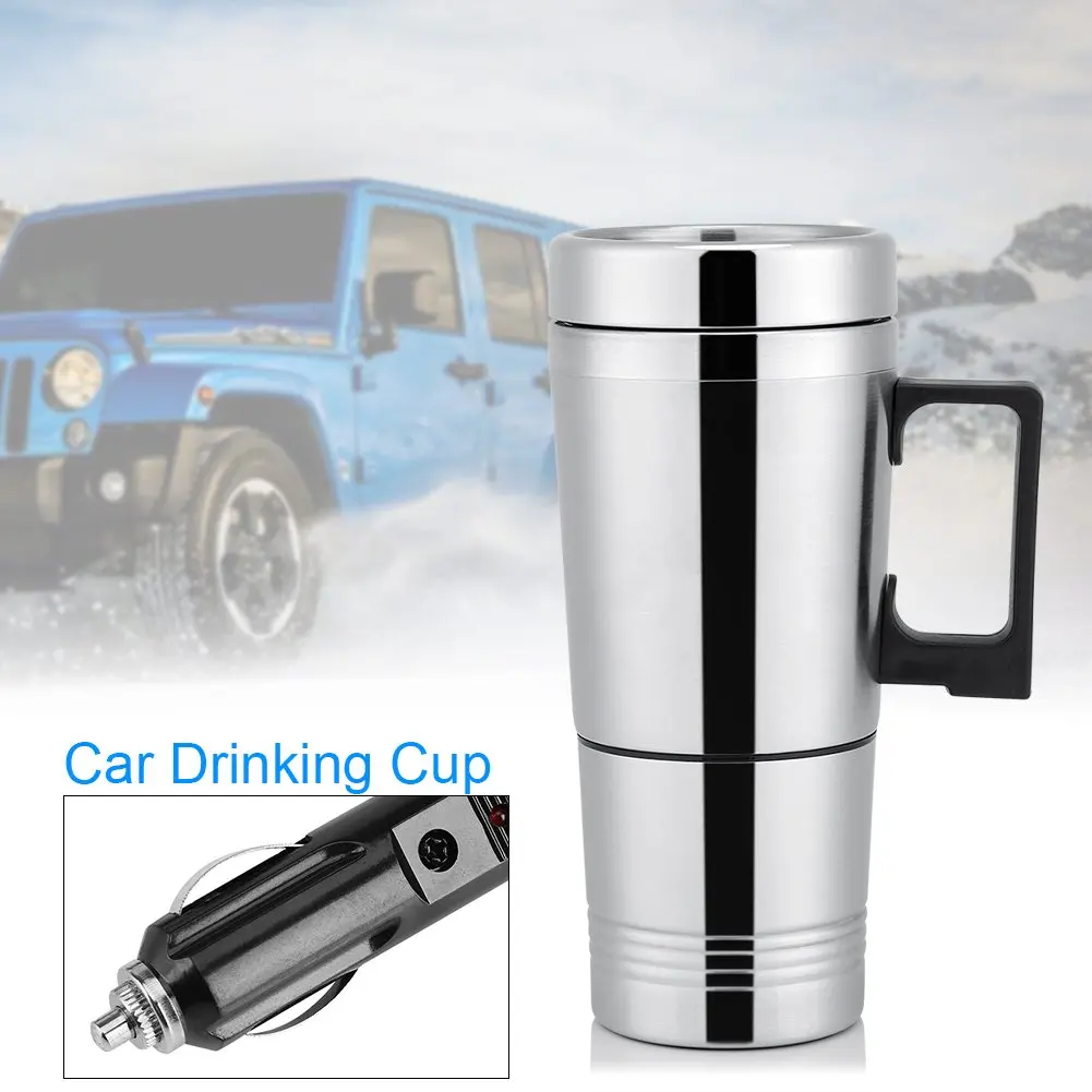 Car Heating Kettle, Simple 12V 300Ml Portable in Car Coffee Maker Tea Pot Vehicle Heating Cup Lid Outdoor Water Bottle Electric