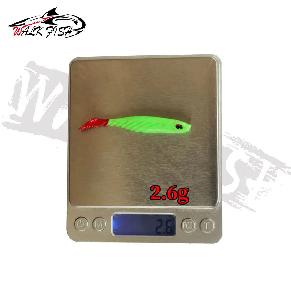 WALK FISH 5 개/몫 실리콘 소프트 미끼 웜 낚시 지그 워 블러 70mm 2.6g T-꼬리 고무 인공 루어 Shads Bass Pesca