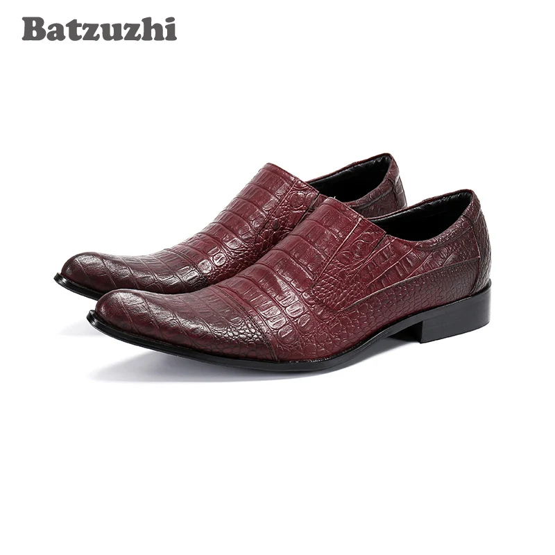 

Batzuzhi Luxury Handmade Men's Shoes Pointed Toe Wine Red Genuine Leather Dress Shoes Men for Business, Party Zapatos Hombre