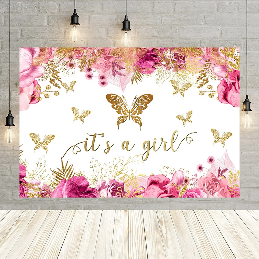 

Mehofond Girl 1st Happy Birthday Party Backdrop Newborn Florals Butterfly Photography Background Photozone Photo Studio Banner