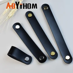 AOYIHOM Black Modern Simple Furniture Kitchen Cabinet Storage Closet Door Handle Leather Shoe Cupboards Drawer Dresser Pull